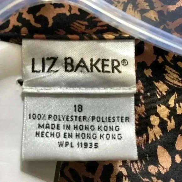 Liz Baker Blouse Cheetah Leopard Animal Print  Brown&Tan Long Sleeve  Sz 18 - Picture 5 of 13